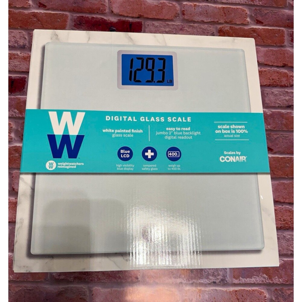 Weight Watchers WW542 Digital Glass Bathroom Scale, White, Blue LCD Display